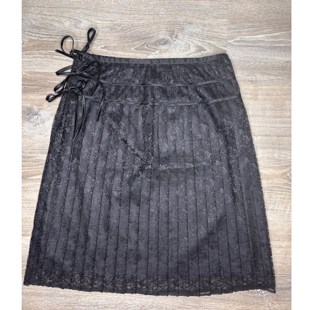Apostrophe Women's Black Floral‎ Lace Pleated Midi Skirt Side Tie Size 12